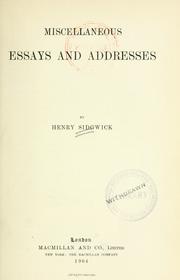 Cover of: Miscellaneous essays and addresses