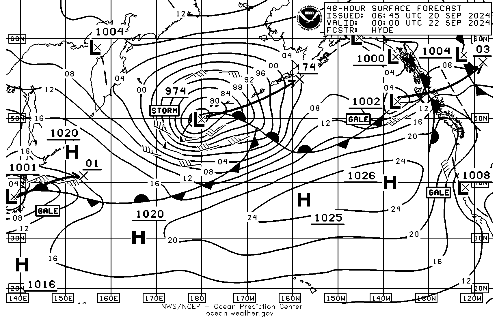 48 hour Pacific surface 