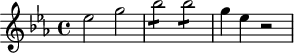 
\header {
  tagline = ##f
}

\score {
  \new Staff \with {

  }
<<
  \relative c'' {
    \key ees \major
    \time 4/4
    \override TupletBracket #'bracket-visibility = ##f 
    \autoBeamOff

     %%%%%%%%%%%%%%%%%%%%%%%%%% K16
     ees2 g bes2:8 bes2:8 g4 ees r2

  }
>>
  \layout {
    \context {
      \remove "Metronome_mark_engraver"
    }
  }
  \midi {}
}
