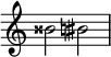  {
\override Score.TimeSignature #'stencil = ##f
\relative c'' { 

 \clef treble \key c \major \time 4/4 \hide Staff.TimeSignature bisis2 bis2
} }

