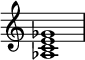 
{
\override Score.TimeSignature #'stencil = ##f
\relative c' {
   \clef treble 
   \time 4/4
   \key c \major
   <as c e ges>1
} }
