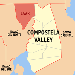 Mapa sa Compostela Valley nga nagpakita kon asa nahimutang ang Laak