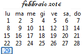 Le die intercalar, le 29 de februario, ci monstrate in un calendario in italiano