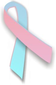 A ribbon with pink and blue colors on it.