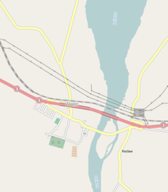 Mapa konturowa Wolina, blisko centrum na prawo znajduje się punkt z opisem „Most obwodowy w Wolinie”