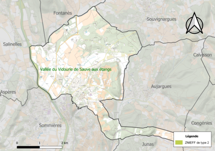 Carte de la ZNIEFF de type 2 sur la commune.