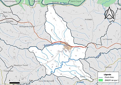 Carte de la ZNIEFF de type 1 sur la commune.