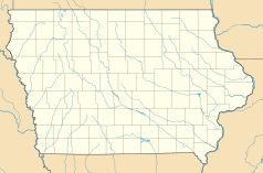 Mapa konturowa Iowa, po prawej znajduje się punkt z opisem „Clarence”