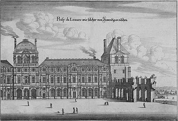 Partie de la cour carrée du Louvre (façade occidentale) élevée par Lemercier - 1642