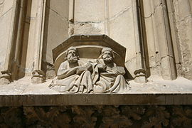 Mènsula amb pares de l'església a la porta dels Apòstols.