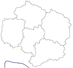 Mapa konturowa kraju Wysoczyna, blisko centrum na dole znajduje się punkt z opisem „Olšany”