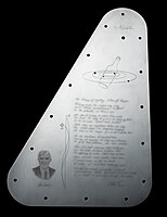 The inside of a commemorative plate mounted on NASA's Europa Clipper spacecraft features U.S. Poet Laureate Ada Limón's handwritten "In Praise of Mystery: A Poem for Europa" (blurred for copyright reasons)