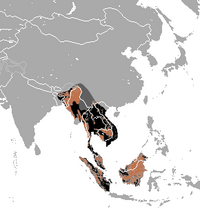 malay ayigʻining tarqalish hududi (2010)   Hozirda mavjud   Avval yashagan   Mavjudligi taxmin qilinadi