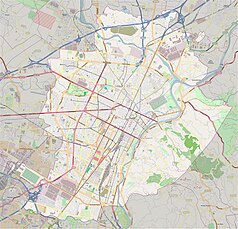 Mapa konturowa Turynu, u góry nieco na lewo znajduje się punkt z opisem „Allianz Stadium”