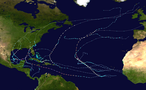 A map of the tracks of all the storms of the 2024 Atlantic hurricane season.