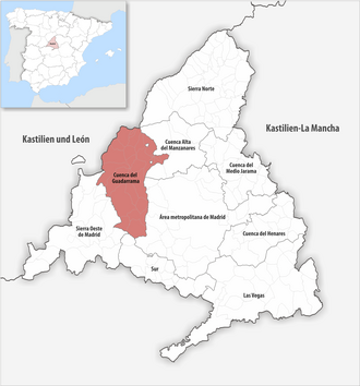 Die Lage der Comarca Cuenca del Guadarrama in der autonomen Gemeinschaft Madrid