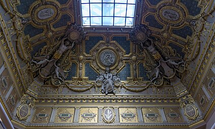 Neoclassical sculpted decoration on the ceiling of the Salon Carré, Louvre Palace, by Pierre-Charles Simart, 1851[54]