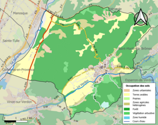 Carte en couleurs présentant l'occupation des sols.