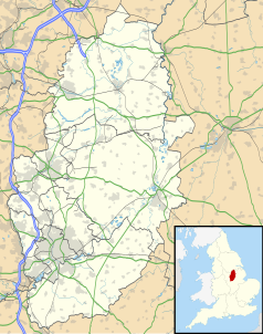 Mapa konturowa Nottinghamshire, blisko centrum na lewo znajduje się punkt z opisem „Farnsfield”