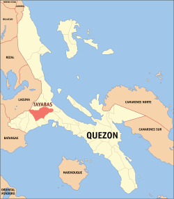 Mapa ng Quezon na nagpapakita sa lokasyon ng Tayabas.