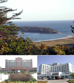 Bipaseom Island (top), Imperial Hotel and Casino (bottom left), Rason Hotel (bottom right)