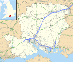 Mapa konturowa Hampshire, u góry po prawej znajduje się punkt z opisem „Ewshot”