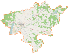 Mapa konturowa powiatu stargardzkiego, u góry znajduje się punkt z opisem „Stara Dąbrowa”