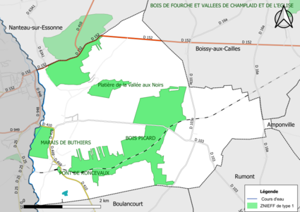 Carte des ZNIEFF de type 1 de la commune.