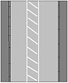 Keep left of the unbroken diagonally hatched divider; No crossing of the divider