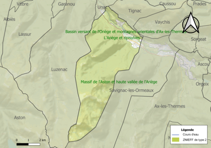 Carte des ZNIEFF de type 2 sur la commune.