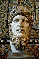 Ancient bust of Roman emperor Lucius Verus (r. 161–169), a natural blond who would sprinkle gold dust in his hair to make it even blonder,[22] Bardo National Museum, Tunis