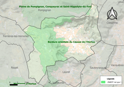 Carte de la ZNIEFF de type 1 sur la commune.