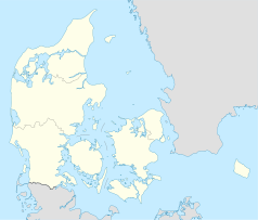 Mapa konturowa Danii, na dole znajduje się punkt z opisem „Næstved”