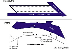 Plan of Pataliputra compared to present-day Patna