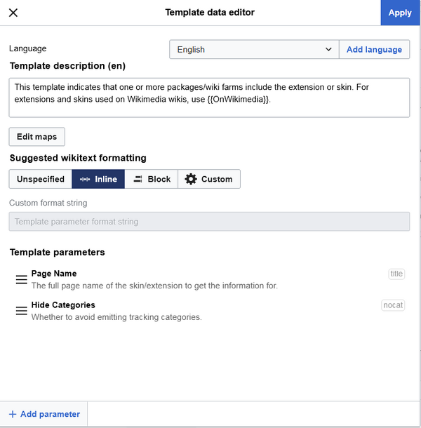 A screenshot of the template data editing tool