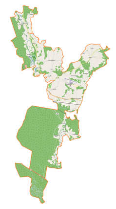 Mapa konturowa gminy wiejskiej Żagań, u góry znajduje się punkt z opisem „Dzietrzychowice”