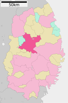 Situering van Morioka in de prefectuur Iwate