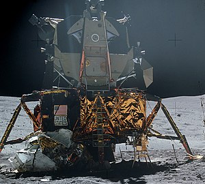 The Lunar Module of the Apollo 16 on the lunar surface.