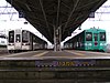 JR Central (left) and JR West (right) trains meet at the Kisei Main Line division point Shingū