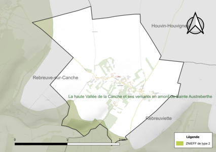 Carte de la ZNIEFF de type 2 sur la commune.