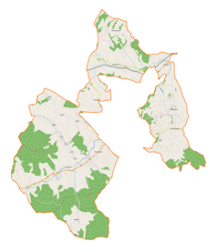 Mapa konturowa gminy wiejskiej Gorlice, blisko centrum u góry znajduje się punkt z opisem „Stróżówka cm. wojenny nr 94”