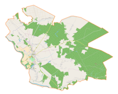 Mapa konturowa gminy Sieniawa, po lewej znajduje się punkt z opisem „Sieniawa”