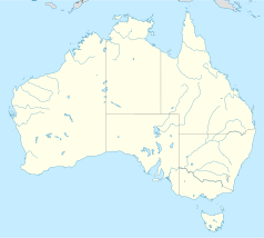 Mapa konturowa Australii, na dole po prawej znajduje się punkt z opisem „Wingello”