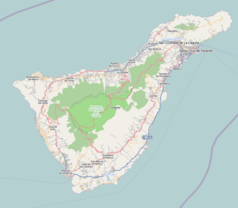 Mapa konturowa Teneryfy, u góry po prawej znajduje się punkt z opisem „Santa Cruz de Tenerife”