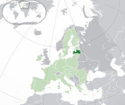 Lokasi  Latvia  (hijau gelap) – di Eropah  (hijau & kelabu gelap) – di Kesatuan Eropah  (hijau)  –  [Petunjuk]