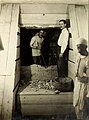 Howard Carter (links), Arthur C. Mace (rechts) und ein Arbeiter am Durchbruch zur Grabkammer