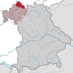 Beliggenheden af Landkreis Rhön-Grabfeld i Bayern (klikbart kort)