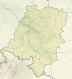 Mapa konturowa województwa opolskiego, na dole nieco na lewo znajduje się punkt z opisem „miejsce bitwy”