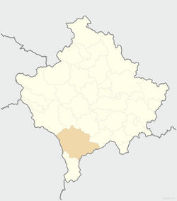 Location of the city of Prizren within Kosovo