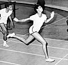 Wilma Rudolph beim Zieleinlauf eines Wettkampfs im Madison Square Garden (1961)